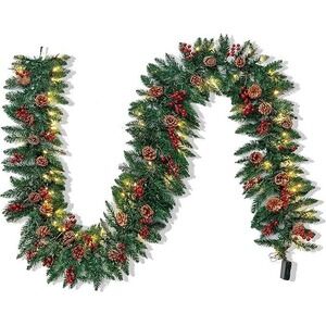 9 FT Artificial Christmas Garland Prelit with 100 LED Lights, 27 Pine 27 Berry